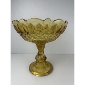EAPG Adams Glass Thousand Eye Aka Three Knob Amber Compote 10” X 10”